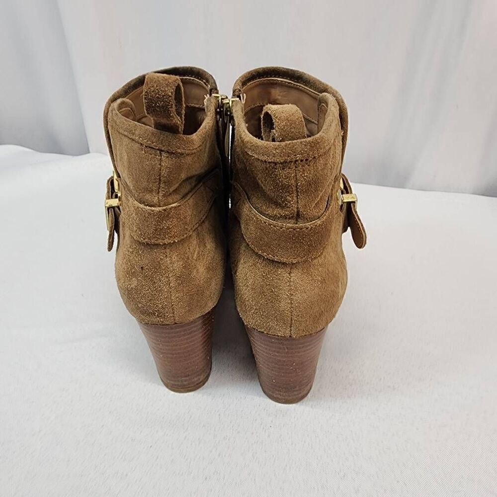Franco Sarto Size 6.5 Women's Dorinda Suede Ankle Booties Cognac Buckle block He - Picture 5 of 10